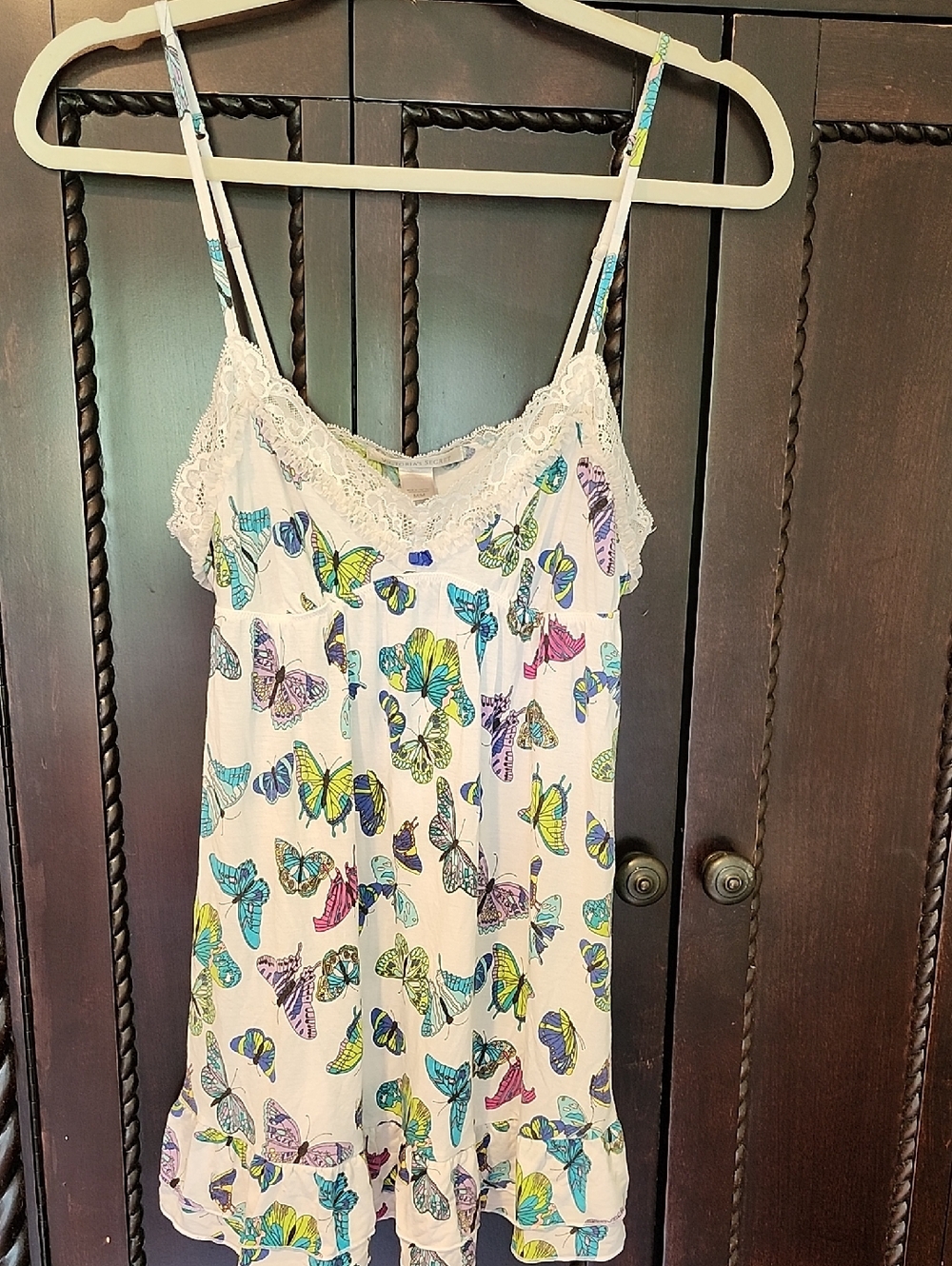 Victoria's Secret White Butterfly Print Lace-Trim Chemise